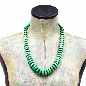 VTG 80's Green Wood Disk Necklace